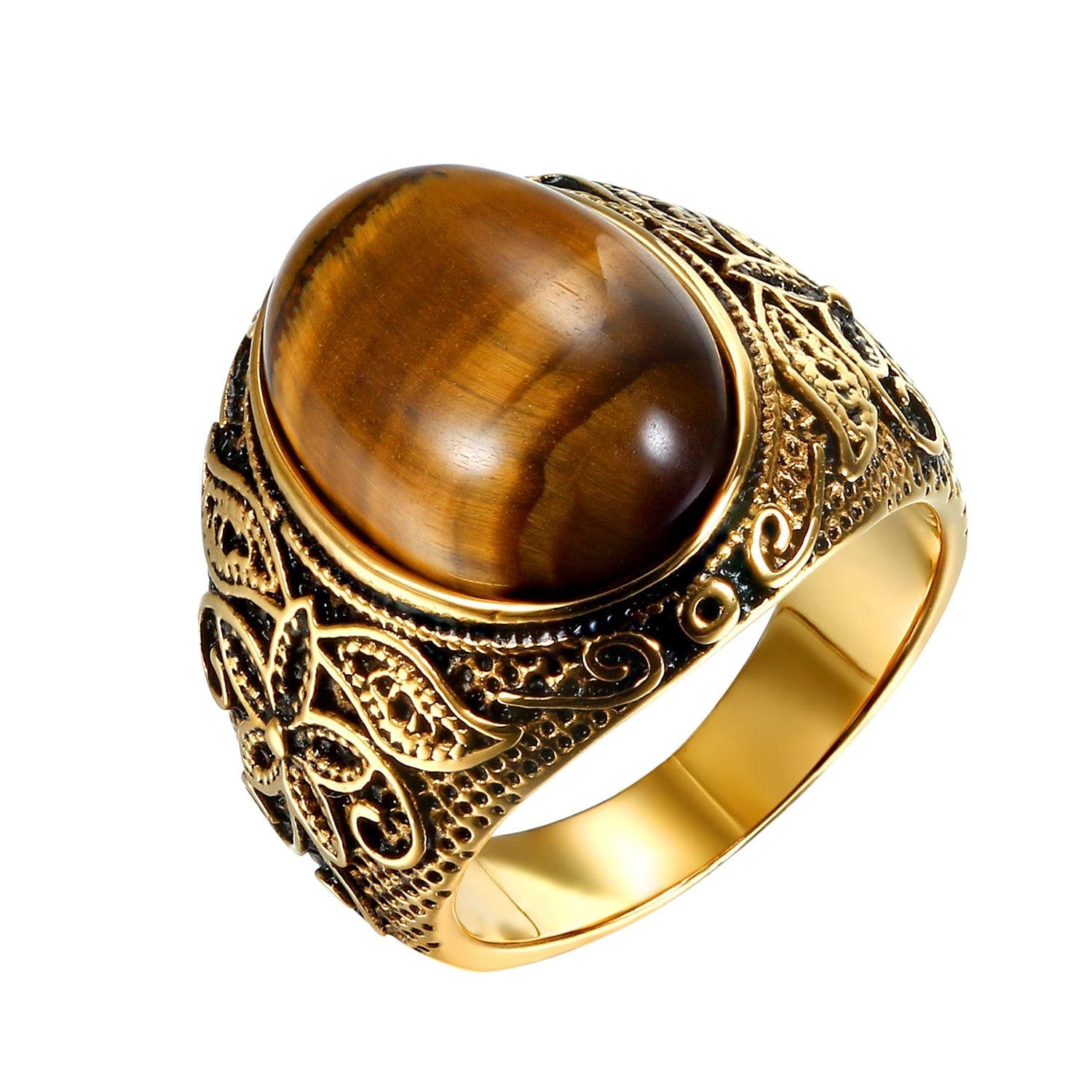 Gold Flower Tiger Eye Ring - Boss Uno