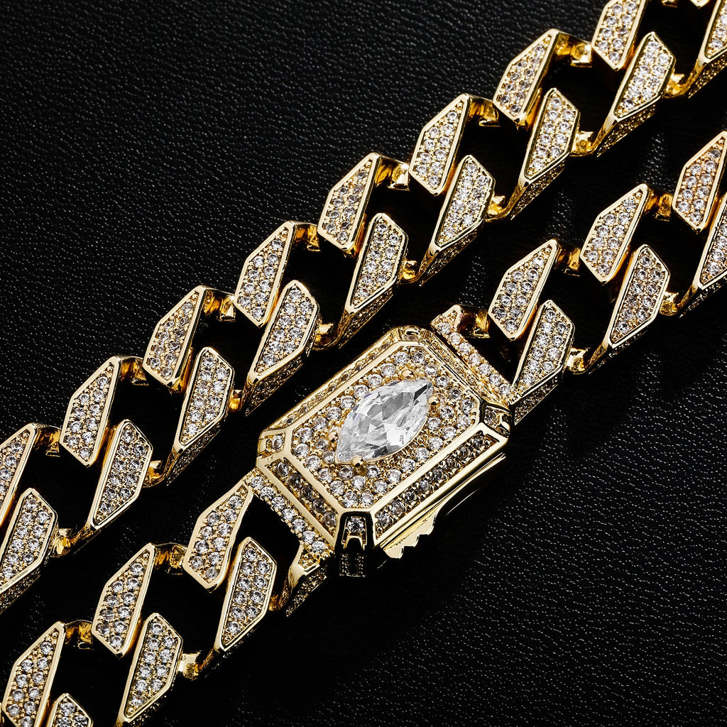 Cubic Zirconia Charm Cuban Link Chain - 13mm - Boss Uno