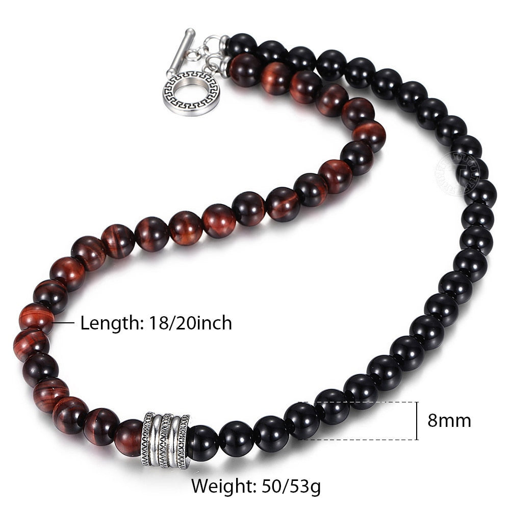 Natural Stone Tiger Eyes Lava Bead Necklace - 8mm - Boss Uno