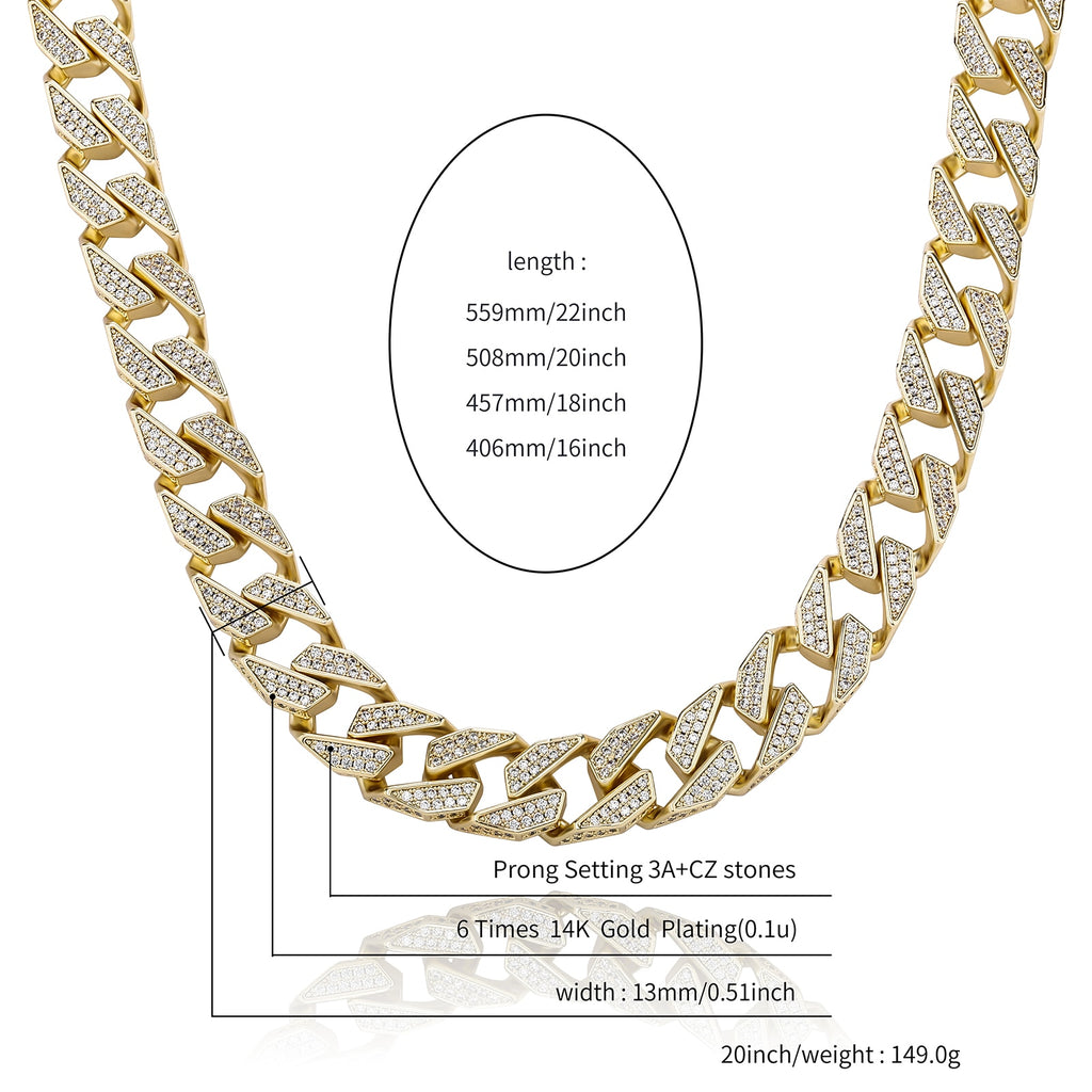Cubic Zirconia Charm Cuban Link Chain - 13mm - Boss Uno