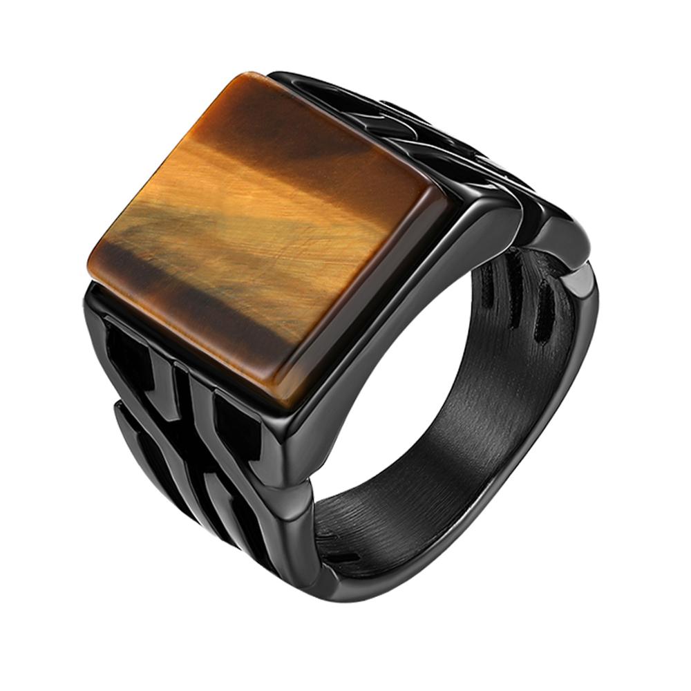 Square Tigers eye black band ring - Boss Uno