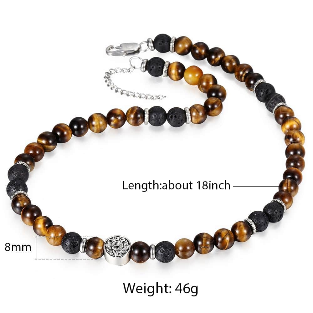Natural Stone Tiger Eyes Lava Bead Necklace - 8mm - Boss Uno