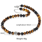 Natural Stone Tiger Eyes Lava Bead Necklace - 8mm - Boss Uno