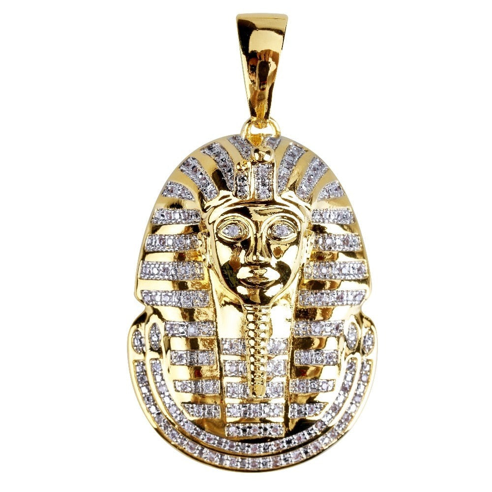 Iced Out Gold CZ Stones Egyptian Pharaoh Pendant - Boss Uno