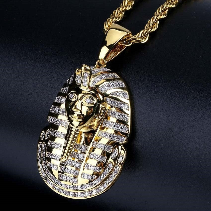 Iced Out Gold CZ Stones Egyptian Pharaoh Pendant - Boss Uno
