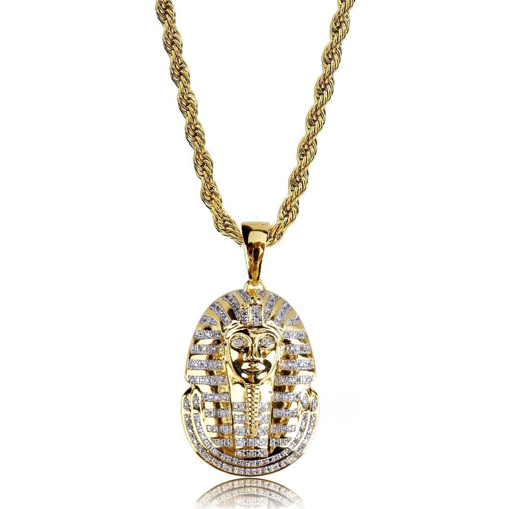 Iced Out Gold CZ Stones Egyptian Pharaoh Pendant - Boss Uno