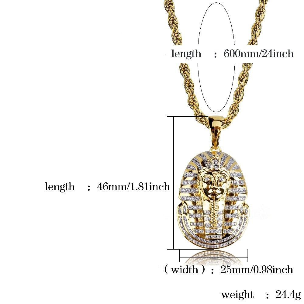 Iced Out Gold CZ Stones Egyptian Pharaoh Pendant - Boss Uno