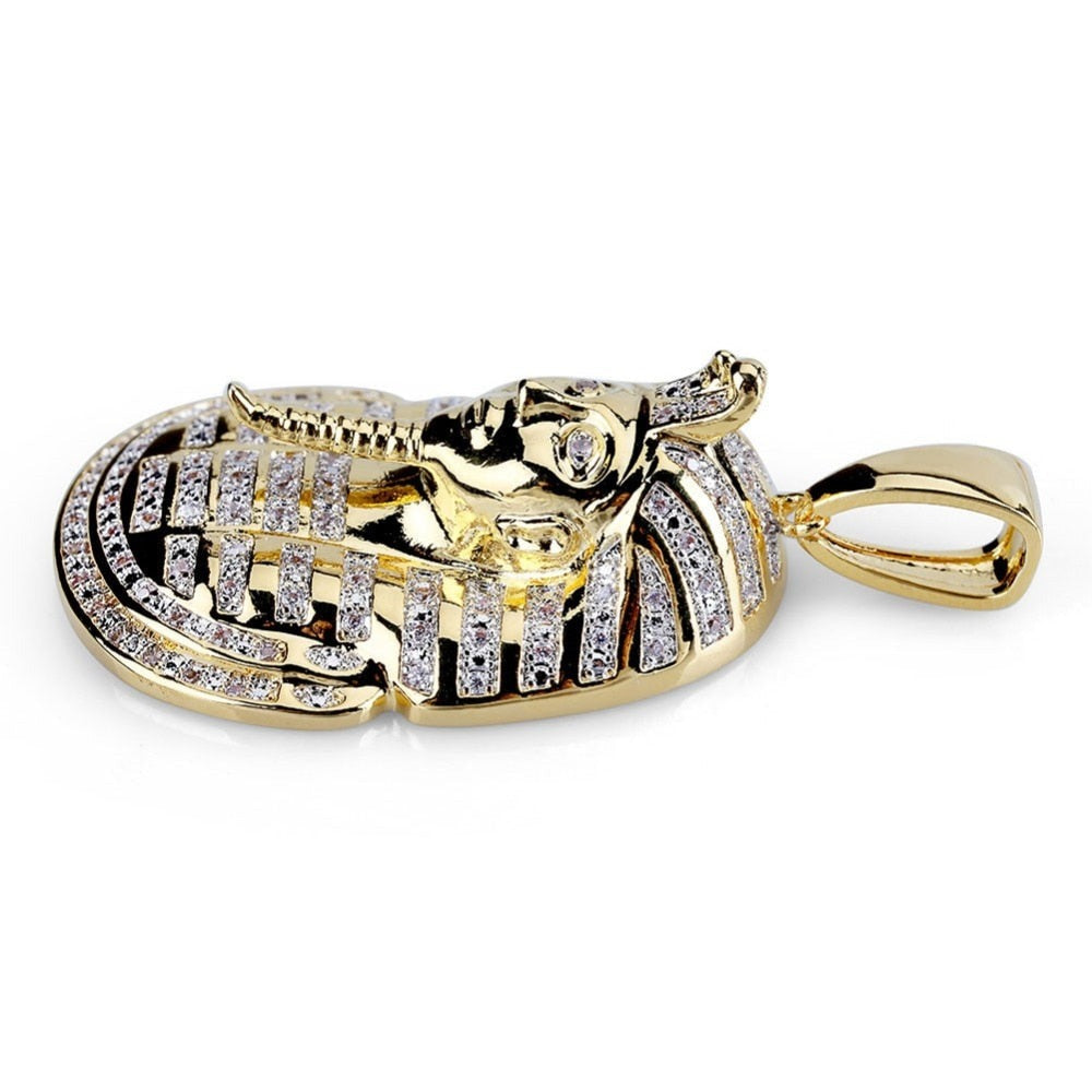 Iced Out Gold CZ Stones Egyptian Pharaoh Pendant - Boss Uno
