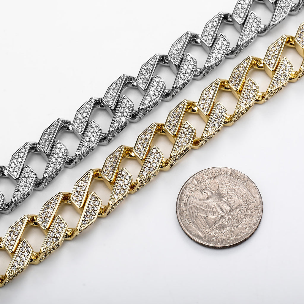 Cubic Zirconia Charm Cuban Link Chain - 13mm - Boss Uno