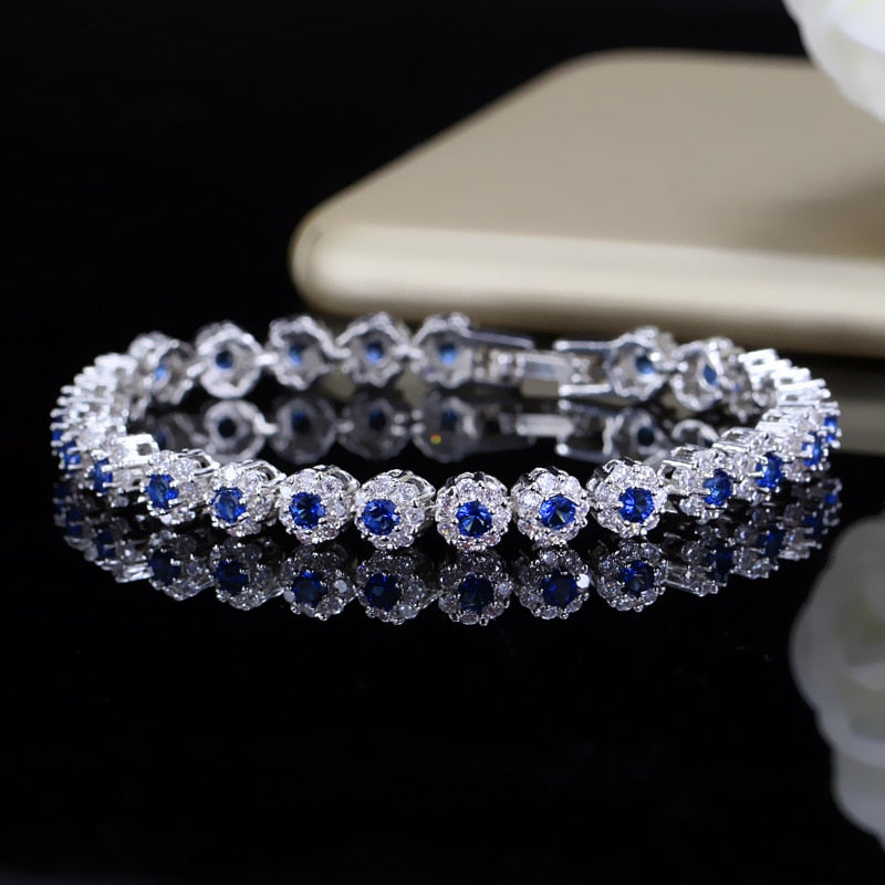 Cubic Zirconia Sterling Silver Colorful Tennis Bracelet - Boss Uno