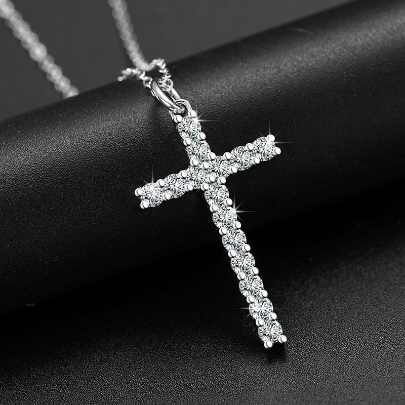 Sterling Silver Moissanite Cross Pendant - Boss Uno