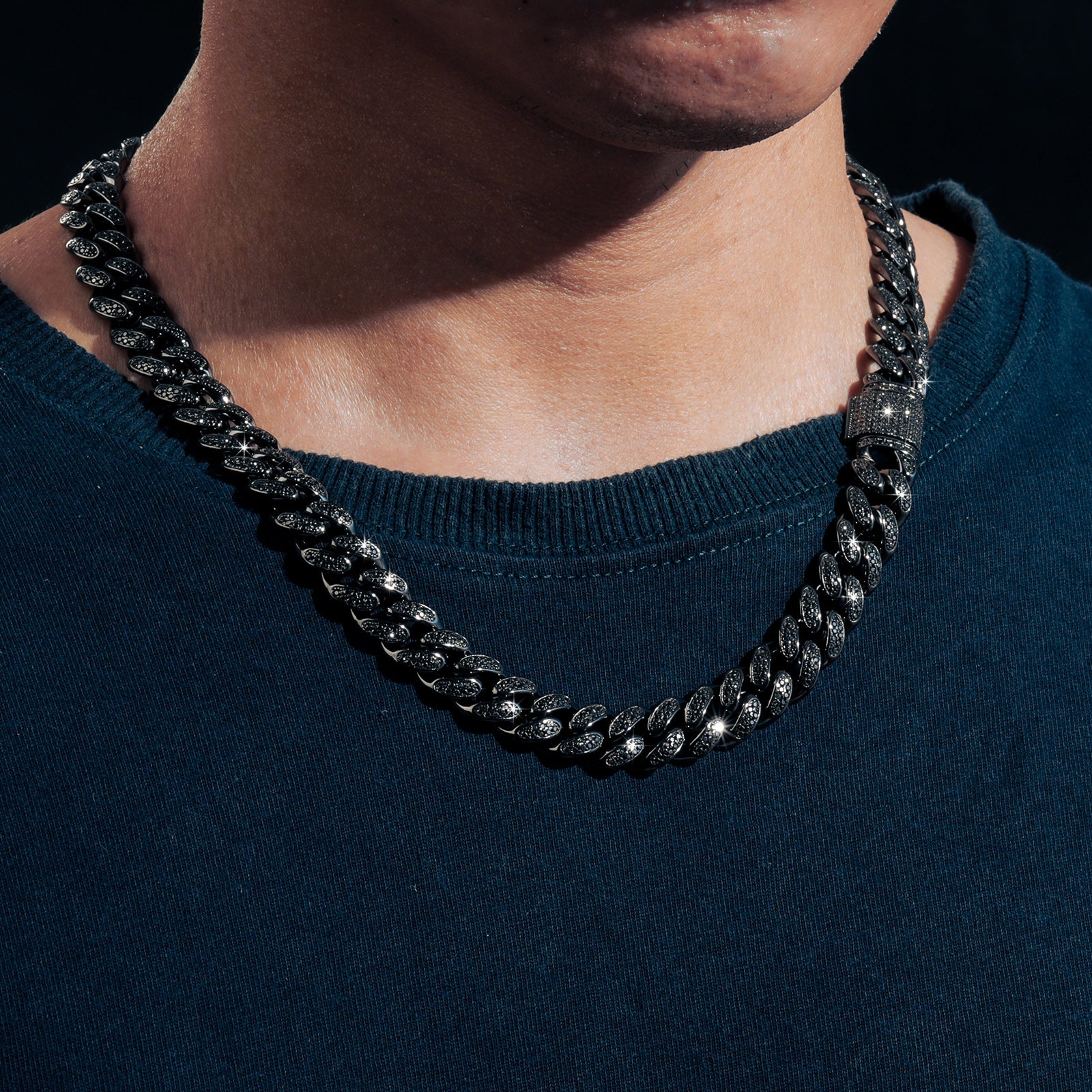 Sterling Silver Black Plated Moissanite Cuban Chain - 12MM - Boss Uno