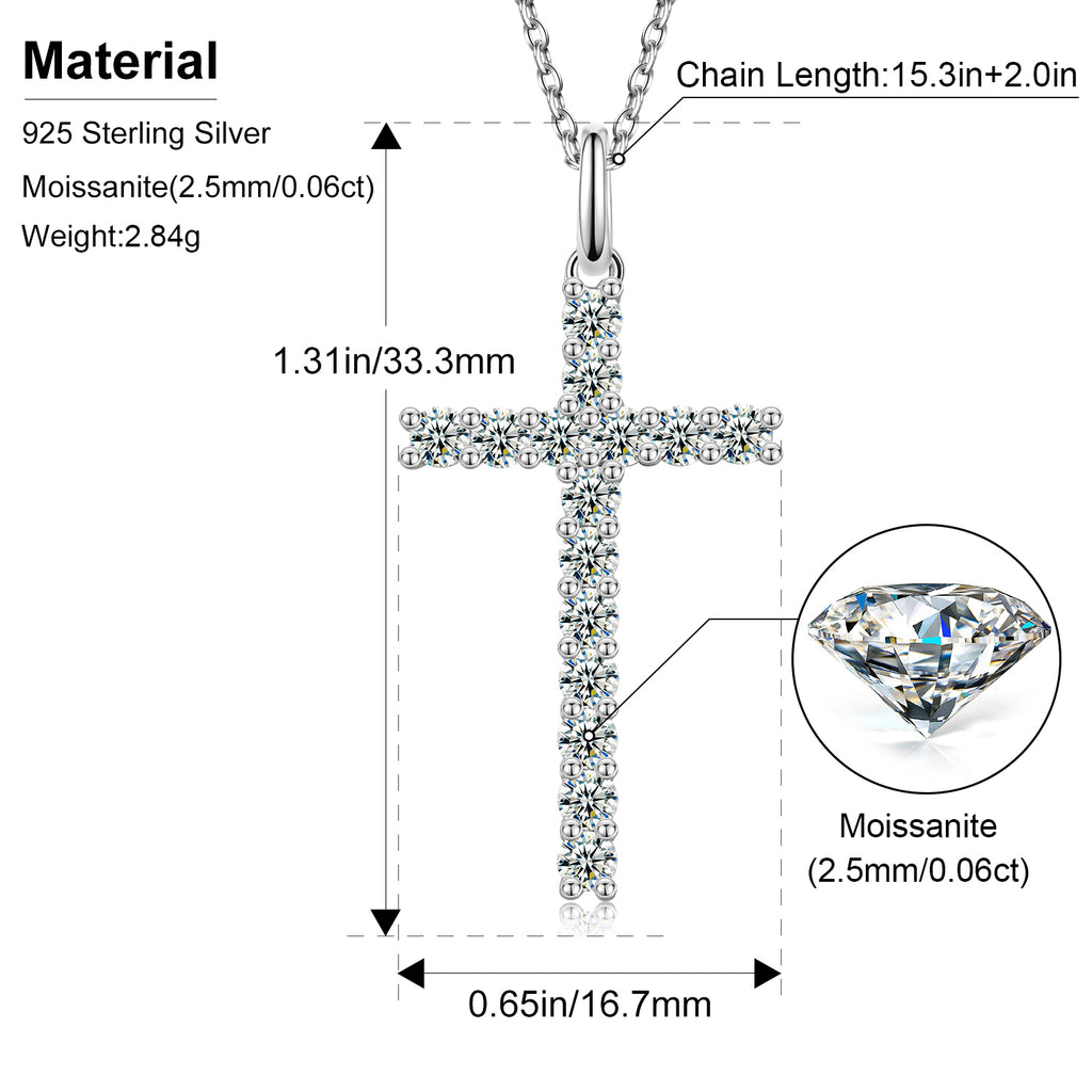 Sterling Silver Moissanite Cross Pendant - Boss Uno