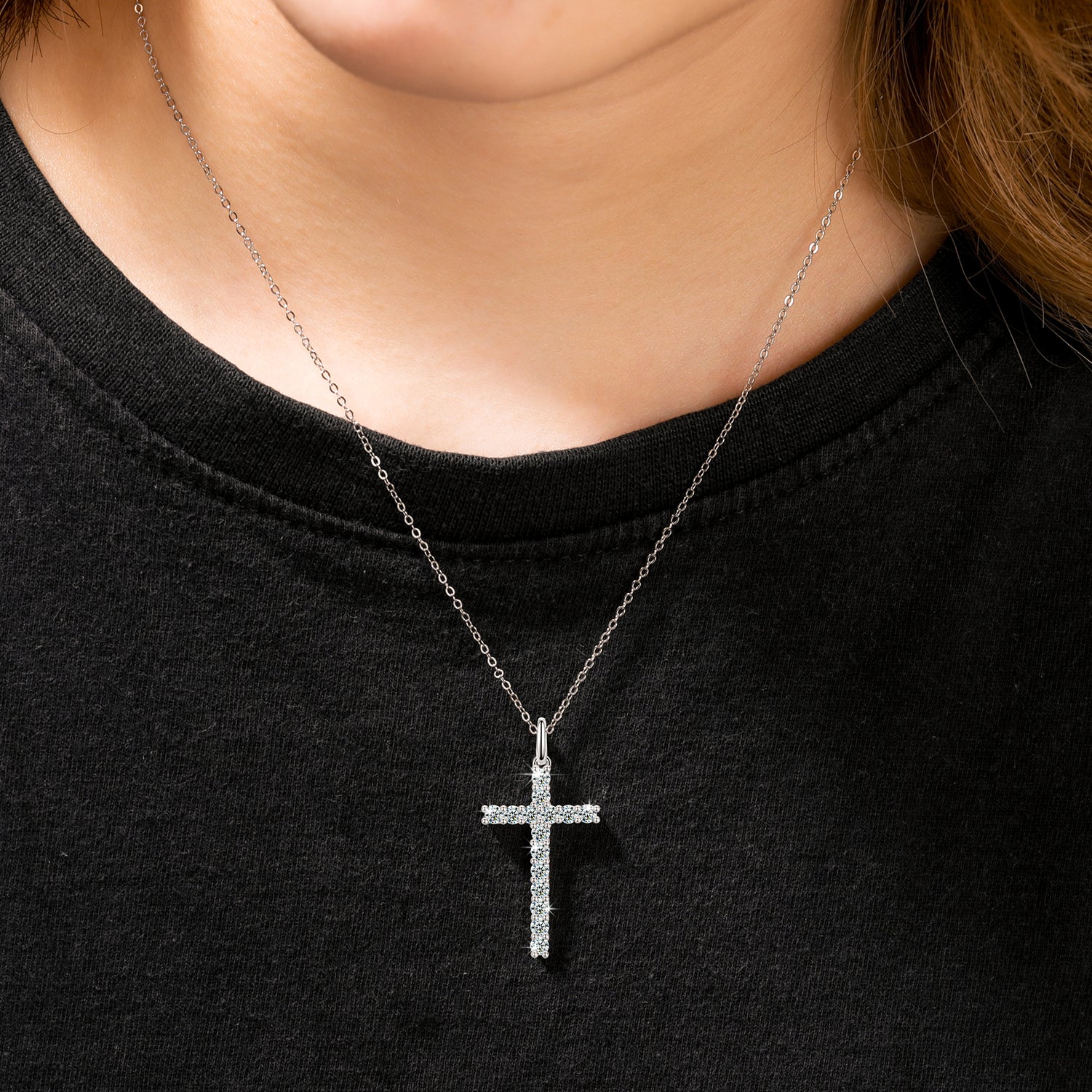Sterling Silver Moissanite Cross Pendant - Boss Uno