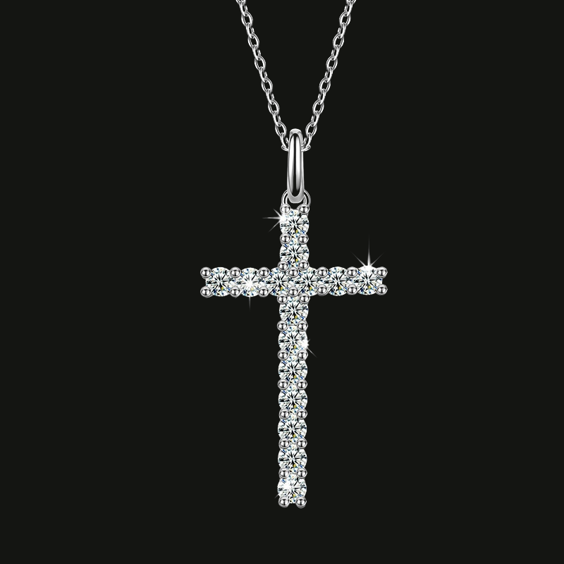 Sterling Silver Moissanite Cross Pendant - Boss Uno